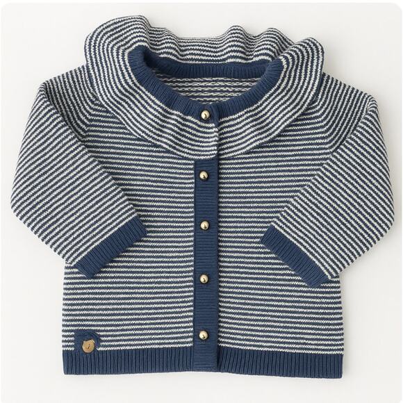 Lemonada Girls Navy White Ruffle Cardigan Gold Buttons Designer  9 Mo. - Picture 1 of 9
